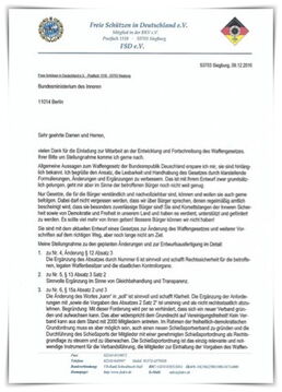 Stellungnahme zur Waffenrechtsänderung 09.12.2016