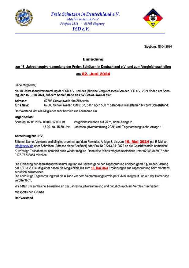 Einladung JHV 2024